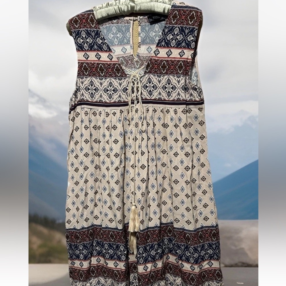 Perch by Blu Pepper Dress M Lace Up Bodice Flowy Rayon Boho Hippie Sundress S/M